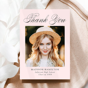 Elegant Calligraphy Blush Pink Photo Graduation Thank You Card