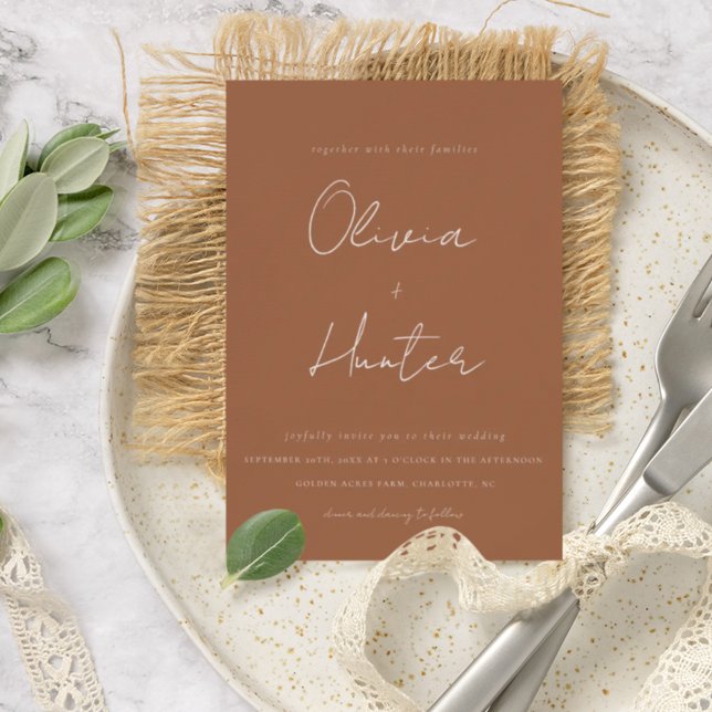Elegant Calligraphy Boho Terracotta Wedding Invitation (Creator Uploaded)