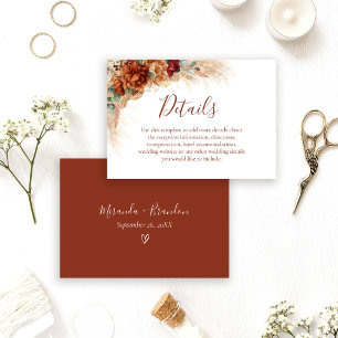 Elegant Calligraphy Boho Wedding Details Card