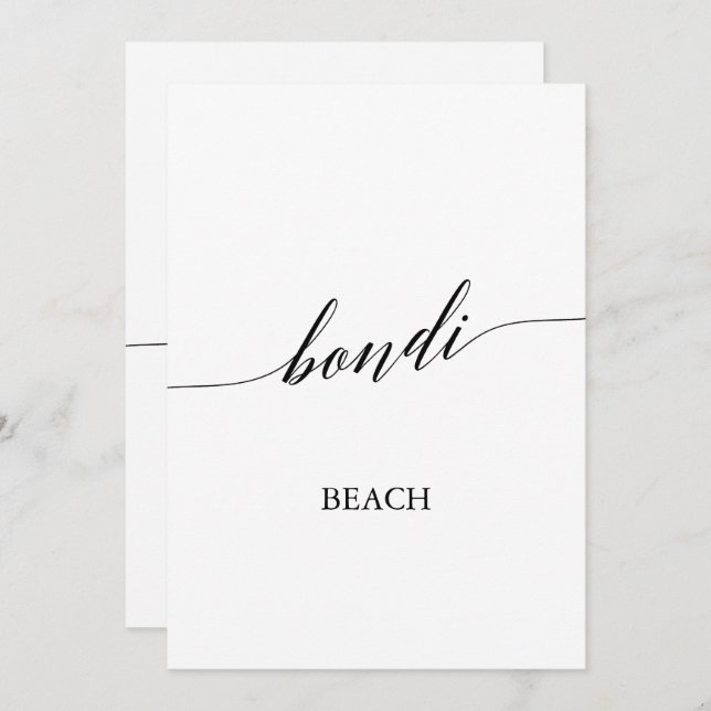 Elegant Calligraphy Bondi Beach Table Number (Front/Back)