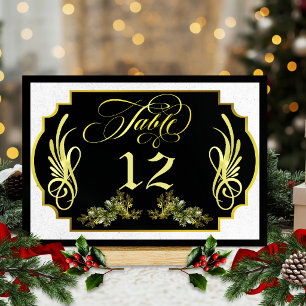 Elegant Calligraphy, Botanical - Black/Gold Table Number