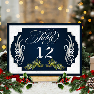 Elegant Calligraphy, Botanical - Blue/Silver Table Number