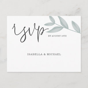 Elegant calligraphy Botanical Wedding Rsvp Postcard