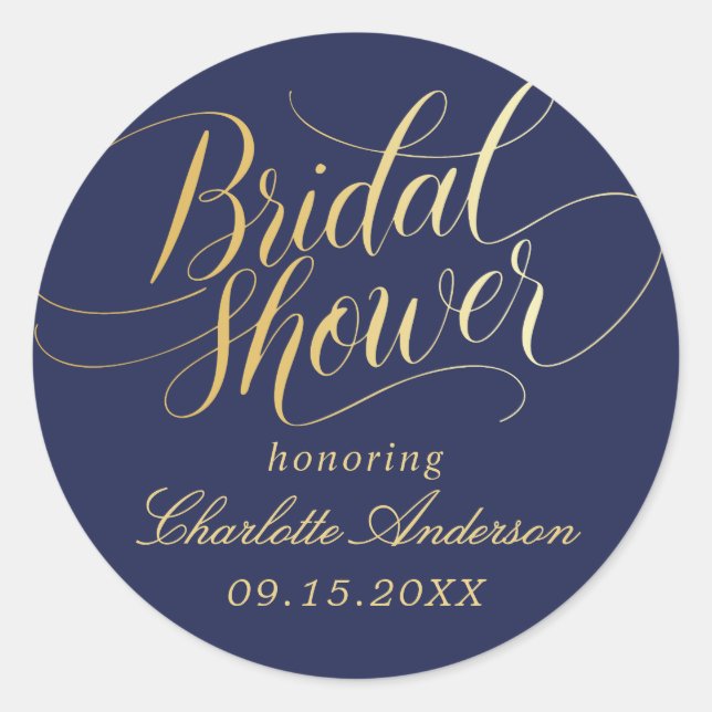 Elegant Calligraphy Bridal Shower Classic Round Sticker (Front)