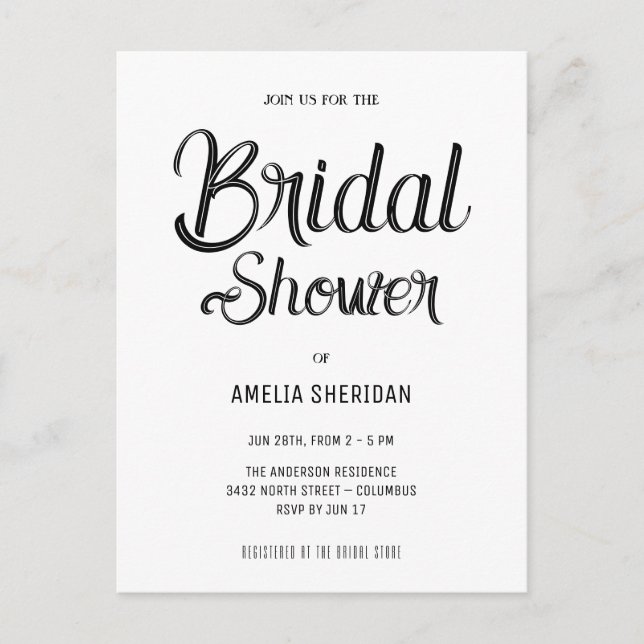 Elegant Calligraphy | Bridal Shower Postcard (Front)