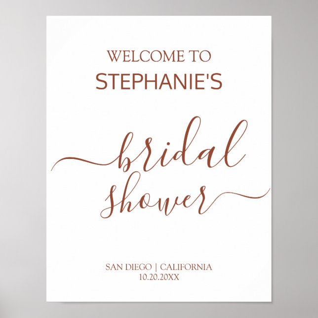 Elegant Calligraphy Bridal Shower Welcome Poster (Front)