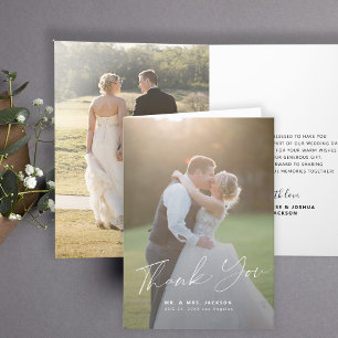 Elegant calligraphy bride and groom photo wedding  thank you card