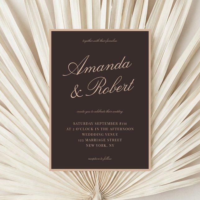 Elegant Calligraphy Brown Old Money Wedding Invitation (Creator Uploaded)