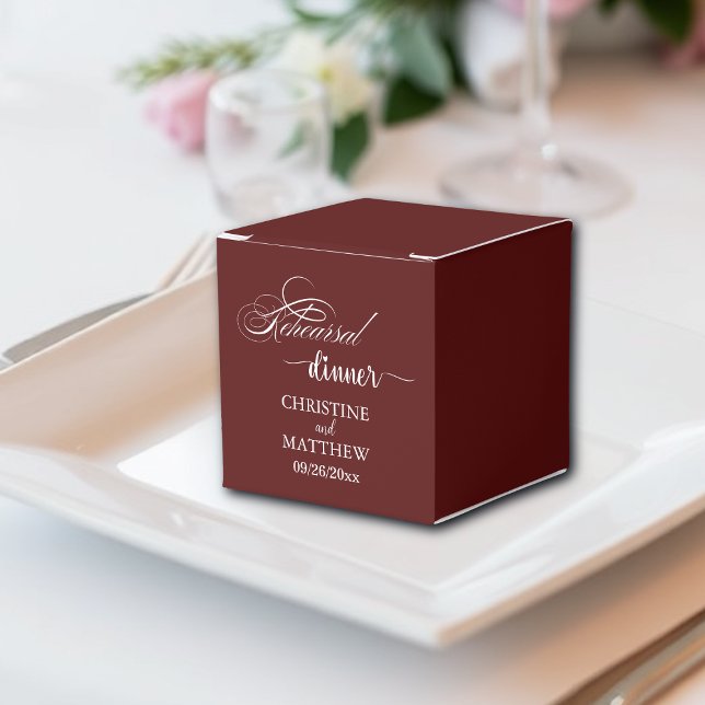 Elegant Calligraphy Burgundy Rehearsal Dinner Favour Box (Creator Uploaded)