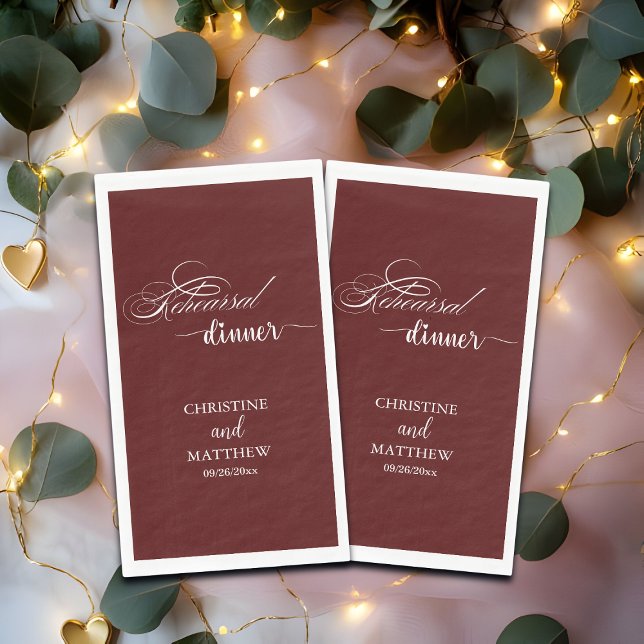 Elegant Calligraphy Burgundy Rehearsal Dinner Napkin (Creator Uploaded)