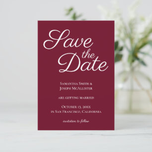 Elegant Calligraphy Burgundy Save the Date Invitation