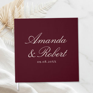 Elegant Calligraphy Burgundy Wedding Guest Book