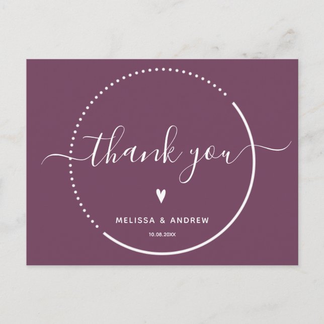 Elegant Calligraphy - Burgundy Wedding Thank You Postcard (Front)