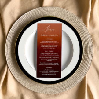 Elegant Calligraphy Burnt Orange Ombre Wedding Menu