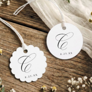 Elegant Calligraphy C Monogram Initial Wedding Favour Tags
