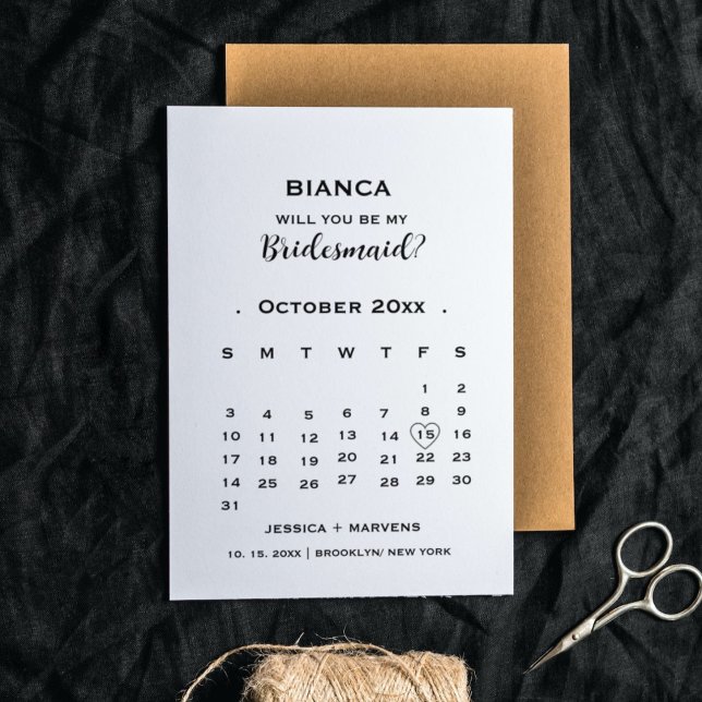 Elegant calligraphy calendar bridesmaid proposal   invitation (Creator Uploaded)
