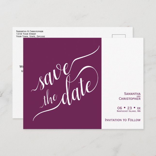 Elegant Calligraphy Cassis Wedding Save the Date Announcement Postcard (Front/Back)