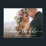 Elegant Calligraphy Change The Date New Date Postcard<br><div class="desc">Modern Elegant Calligraphy Script Change The Date Wedding Postponed Couple Photo Postcard</div>