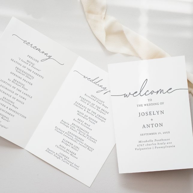 Elegant Calligraphy Chic Grey Folded Wedding Programme (Creator Uploaded)