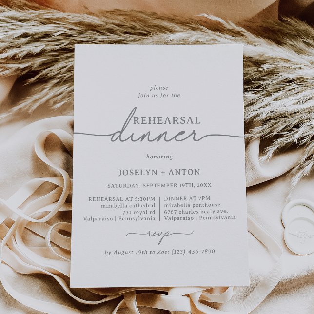 Elegant Calligraphy Chic Grey Rehearsal Dinner Invitation (Creator Uploaded)