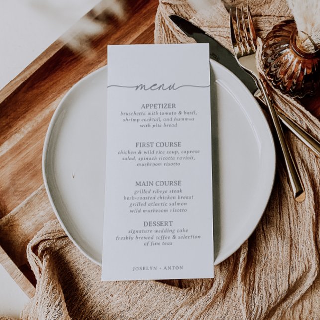 Elegant Calligraphy Chic Grey Wedding Menu Card (Creator Uploaded)