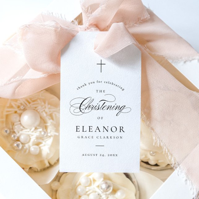 Elegant Calligraphy Christening Favour Gift Tags (Creator Uploaded)