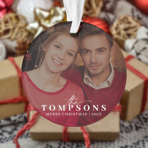 Elegant Calligraphy Christmas Family Photo  Ornament