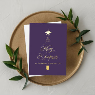 Elegant Calligraphy Christmas Tree Purple & Gold