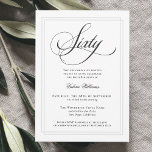 Elegant Calligraphy Classic 60th Birthday Party Invitation<br><div class="desc">Plan an elegant 60th birthday celebration with this classic white party invitation featuring lovely calligraphy script spelling out "Sixty" in formal style. This tasteful gender-neutral invitation has a double lined frame in subtle silver-grey surrounding your text. Personalise the easy-to-use text template with your event details. For your convenience, this invitation...</div>