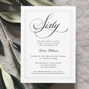 Elegant Calligraphy Classic 60th Birthday Party Invitation