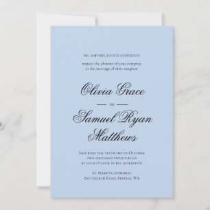 Elegant Calligraphy Classic Dusty Blue Wedding Invitation
