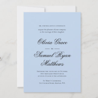 Elegant Calligraphy Classic Dusty Blue Wedding Invitation