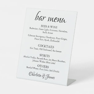 Elegant Calligraphy Classic Wedding Bar Menu Pedestal Sign