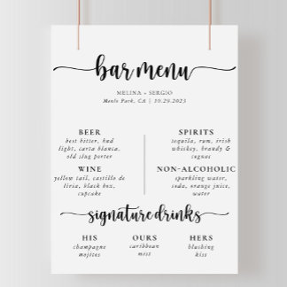 Elegant Calligraphy Classic Wedding Bar Menu Poster