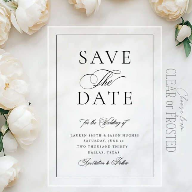 Elegant Calligraphy Classic Wedding Save the Date Acrylic Invitations (Creator Uploaded)