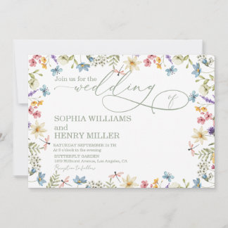 Elegant Calligraphy Colourful Wildflowers wedding Invitation