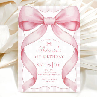 Elegant Calligraphy Coquette Pink Bow Birthday Save The Date