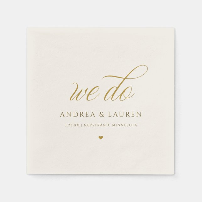 Elegant Calligraphy Cream Gold Wedding Napkin (Front)