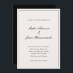 Elegant Calligraphy Cream White Black Wedding Invitation<br><div class="desc">Elegant,  formal and classy wedding invitation template with calligraphy script typography for the couple's names,  cream white background,  an elegant frame on the front and a black backer. Customise it with your own wedding information.</div>