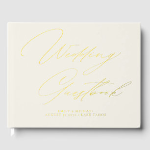 Elegant Calligraphy Cream White Gold Foil Wedding  Guest Book