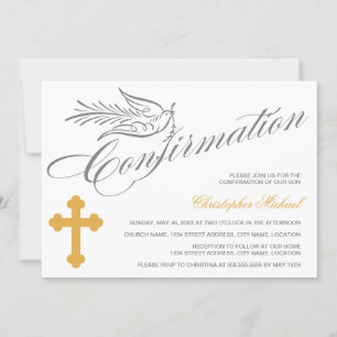 Elegant Calligraphy Cross and Dove Confirmation Invitation