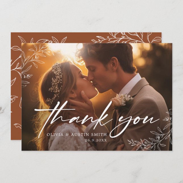 Elegant Calligraphy Custom Photo Wedding Thank You Card (Front/Back)