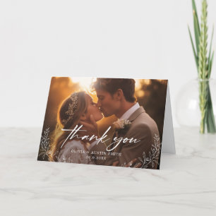 Elegant Calligraphy Custom Photo Wedding Thank You Card
