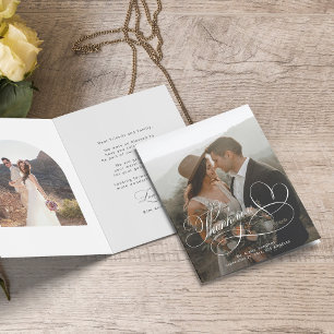 Elegant calligraphy custom wedding photo thank you card