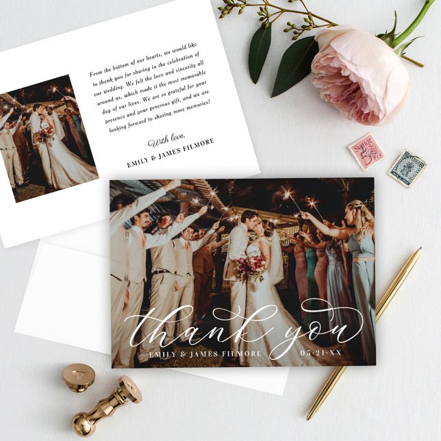 Elegant Calligraphy Custom Wedding Photo Thank You Card (Creator Uploaded)