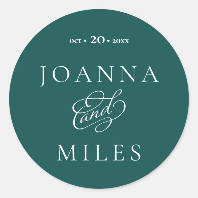 Elegant Calligraphy Dark Teal Simple Classic Round Sticker (Front)