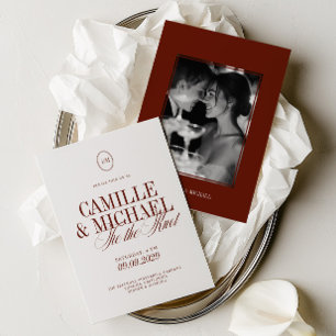 Elegant Calligraphy Deep Terracotta Photo Wedding Invitation