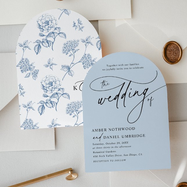 Elegant Calligraphy Dusty Blue Arch Wedding Invitation (Creator Uploaded)