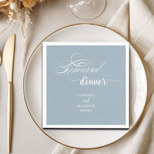 Elegant Calligraphy Dusty Blue Rehearsal Dinner Napkin