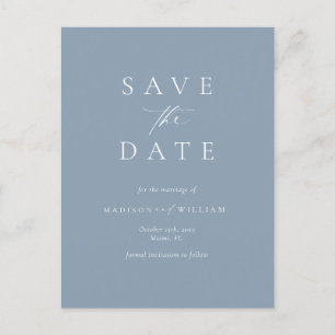 Elegant Calligraphy Dusty Blue Save The Date Postcard